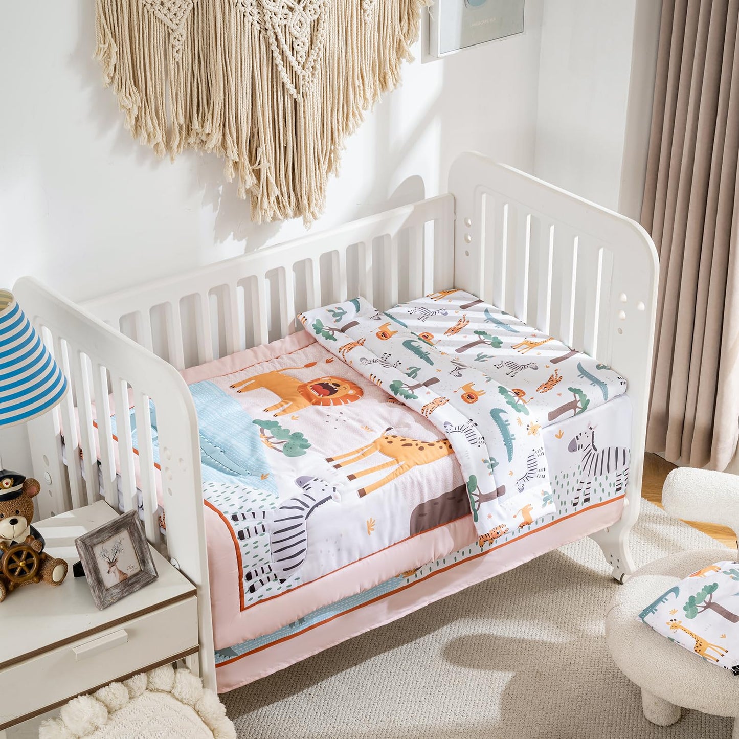 Crib Bedding Set 4 Pieces – Includes Comforter, 2 Fitted Sheets for Easy Changing, Crib Skirt – Soft, Breathable, Machine Washable – Fits Standard Crib Mattress – Baby Nursery Set for Boys & Girls