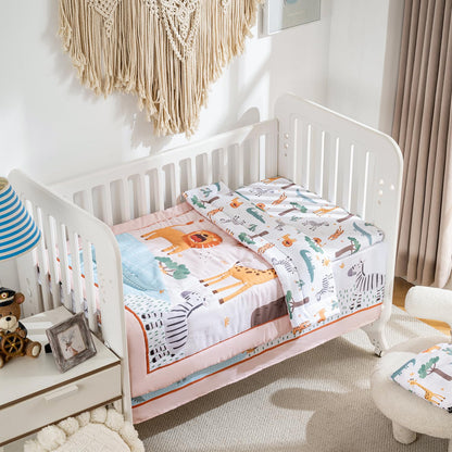 Crib Bedding Set 4 Pieces – Includes Comforter, 2 Fitted Sheets for Easy Changing, Crib Skirt – Soft, Breathable, Machine Washable – Fits Standard Crib Mattress – Baby Nursery Set for Boys & Girls