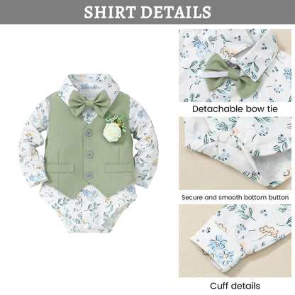 SANMIO Baby Boy Clothes Suits Infant Gentleman Outfit Collared Dress Shirt+Vest+Tie+Corsage+Pants 5Pcs Baby Suit Sets