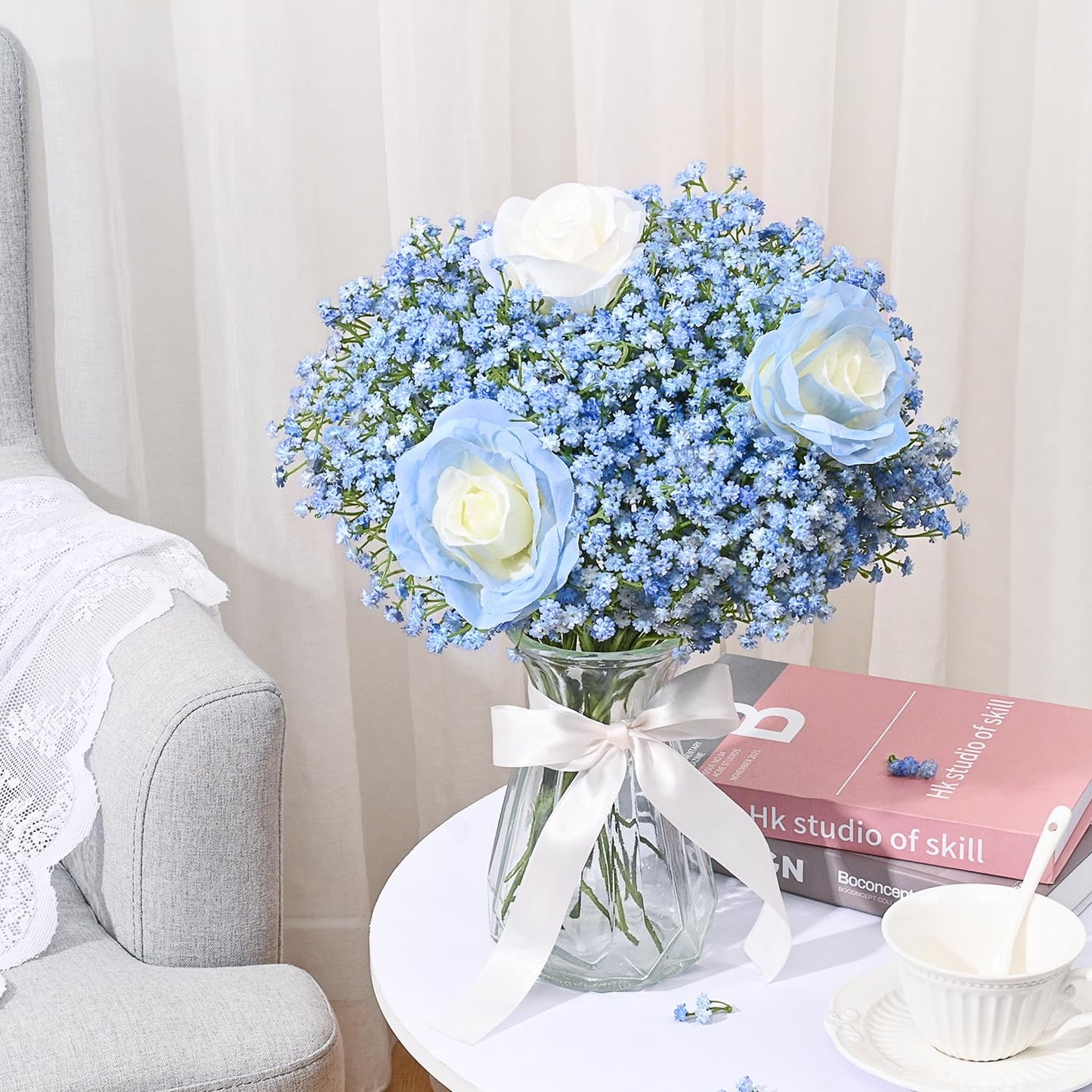 MARTINE MALL Babys Breath Artificial Flowers, 15 PCS White Baby Breath Flowers Artificial Bulk, Fake Babys Breath Gypsophila Real Touch Faux Babys Breath for Wedding Floral Arrangement Home Decor