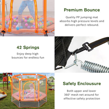 Merax 55" Mini Trampoline for Kids, 4.5FT Indoor Outdoor Toddler Trampoline with Safety Enclosure Net and Pit Balls Baby Small Trampoline Birthday Gifts for Girl and Boy Age 3 Months and up,