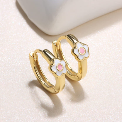 MILACOLATO 925 Sterling Silver Small Hoop Earrings Toddler 18K Gold Plated Daisy Earrings Pink Yellow FLower Huggie Hoop Earrings for Women Hypoallergenic Earrings for Sensitive Ears