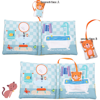bebe mondo Teddy Bear Soft Baby Book Activity Quiet Cloth Books Developmental Toys Interactive Baby Books for Babies Toddlers Infants, Easter Gifts for Boys Girls,Washable Mirror Toy, Goodnight W Box