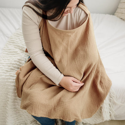 Konssy Muslin Nursing Cover for Baby Breastfeeding, Breathable 100% Cotton Breastfeeding Cover with Rigid Hoop for Mother Nursing Apron, Multi-use Carseat Canopy (Summer Wheat)
