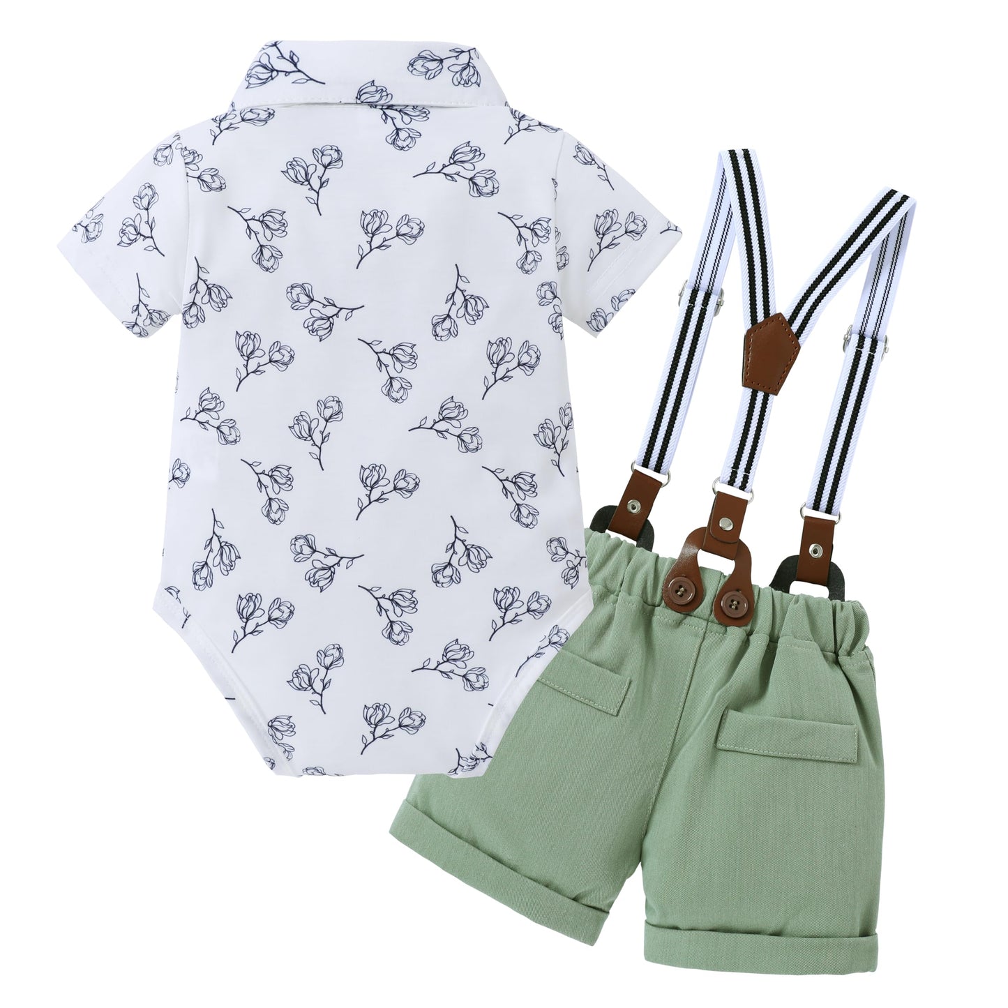ZOEREA Baby Boy Clothes Suit Infant Short Sleeve Gentleman Outfits Dress Shirt+Bowtie+Suspender Shorts 0-18M