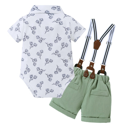 ZOEREA Baby Boy Clothes Suit Infant Short Sleeve Gentleman Outfits Dress Shirt+Bowtie+Suspender Shorts 0-18M