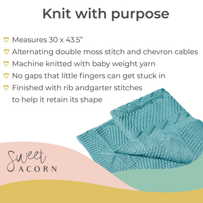 Knit Baby Blanket in Elegant Pattern, Organic Cotton Blankets for Crib or Stroller, Receiving Blankets - Salt White