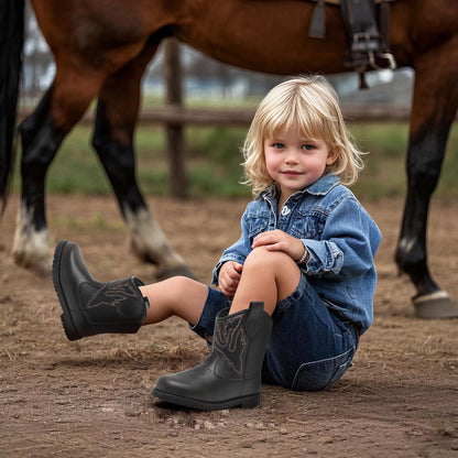 Blikcon Toddler Cowboy Boots for Boys Girls Baby Infant Cowgirl Boots Round Toe All Seasons 6-36 Months (Infant/Toddler)