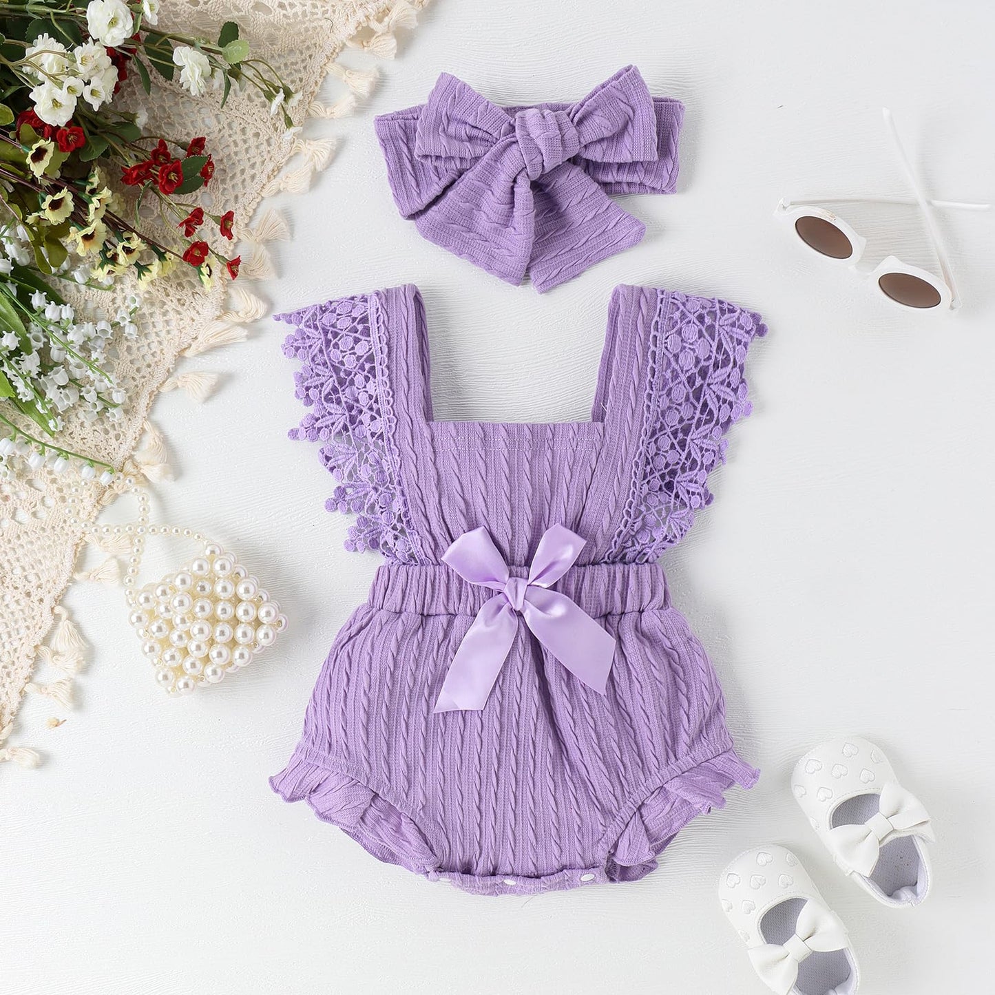 Douhoow Infant Baby Girl Plaid Romper Baby Short Sleeve Pleated Romper Bodysuit Summer Spring Outfits