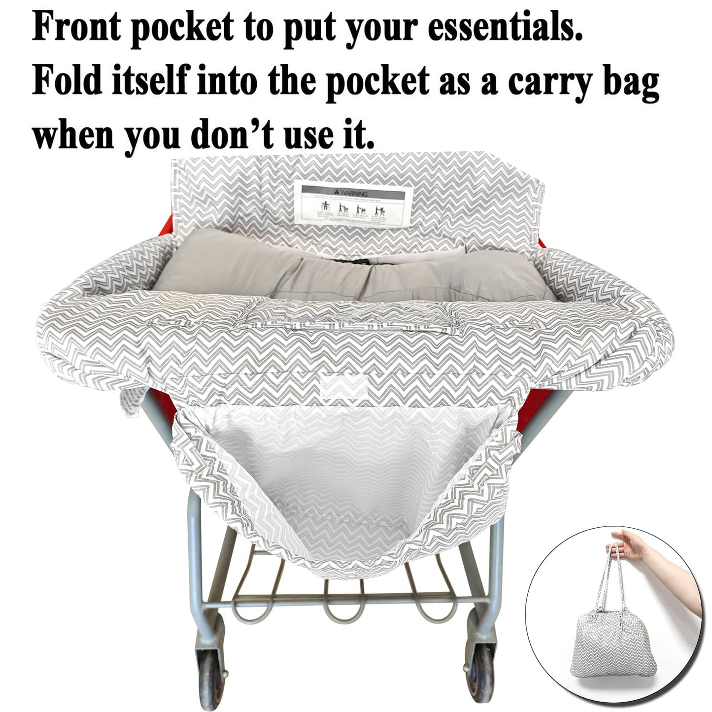 Soft Pillow Attached 2-in-1 Shopping Cart and High Chair Cover for Baby, Cotton Padded Cart Cover, Fold'n Roll Style, Portable with Carry Bag (Blue Elephant)