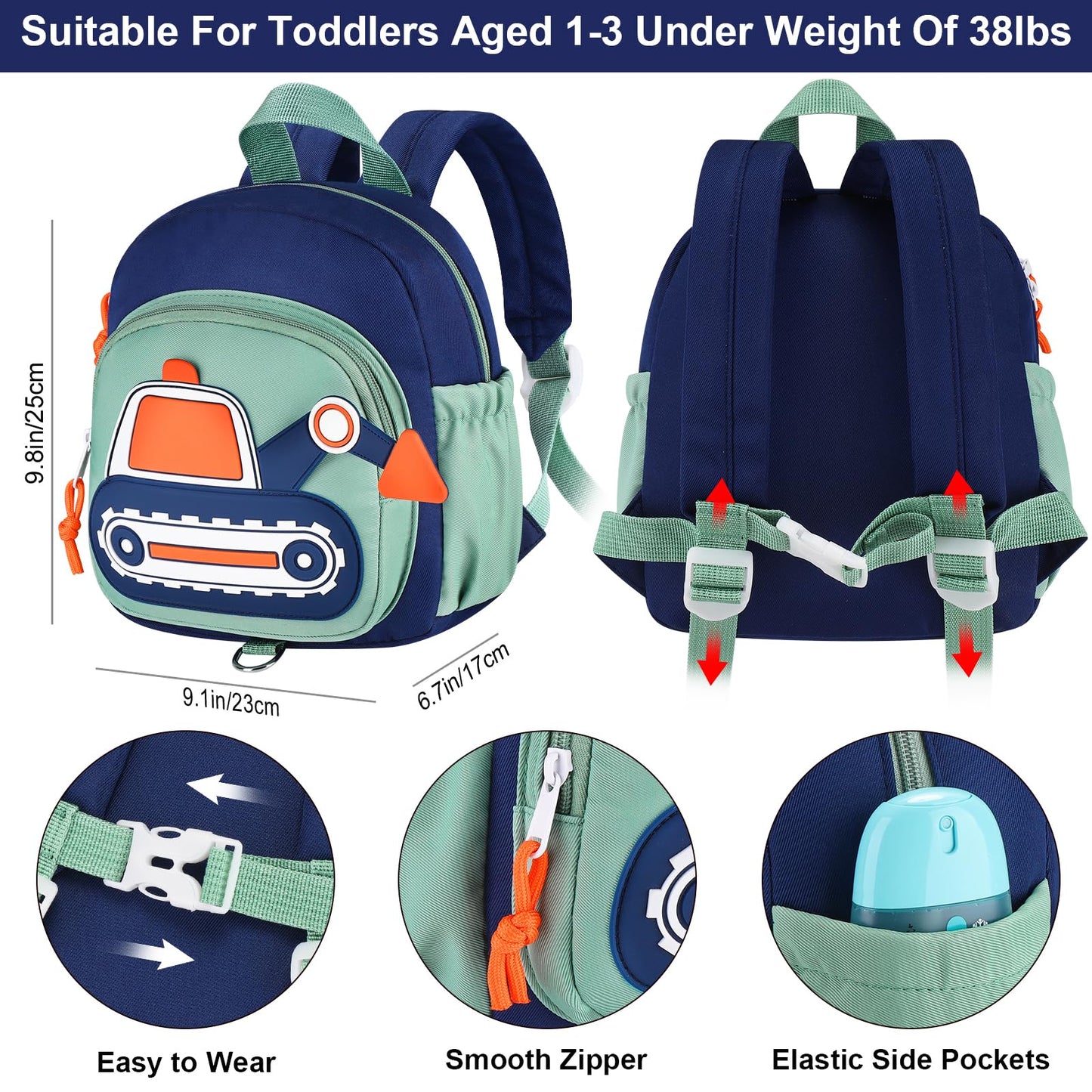 Accmor Toddler Leash Backpack, Children Safety Walking Harness Cute Excavator Bag with Anti Lost Wrist Link, Kids Travel Essential Mini Rucksack Back Pack with Strap Tether for Baby Boys