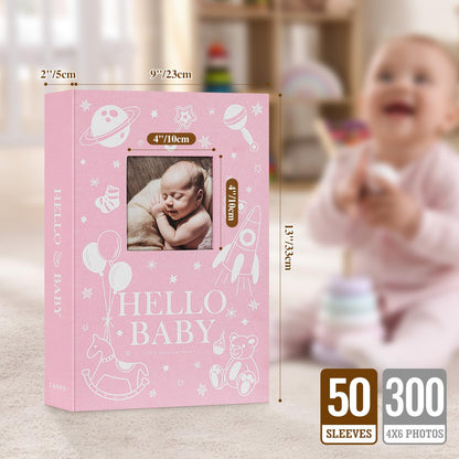 Lanpn Baby Photo Album 4x6 300 Pockets, Linen Newborn Bebe Ultrasound Photo Album with Memo Writing Area, Cover Photo Book, Picture Album for kids, Baby Girl Boy Memory Book Keepsake Colorful