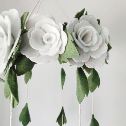 Baby Crib Mobile (Felt Rose) - Baby Shower Gift Nursery Decorations - Handmade Floral Decor for Girls