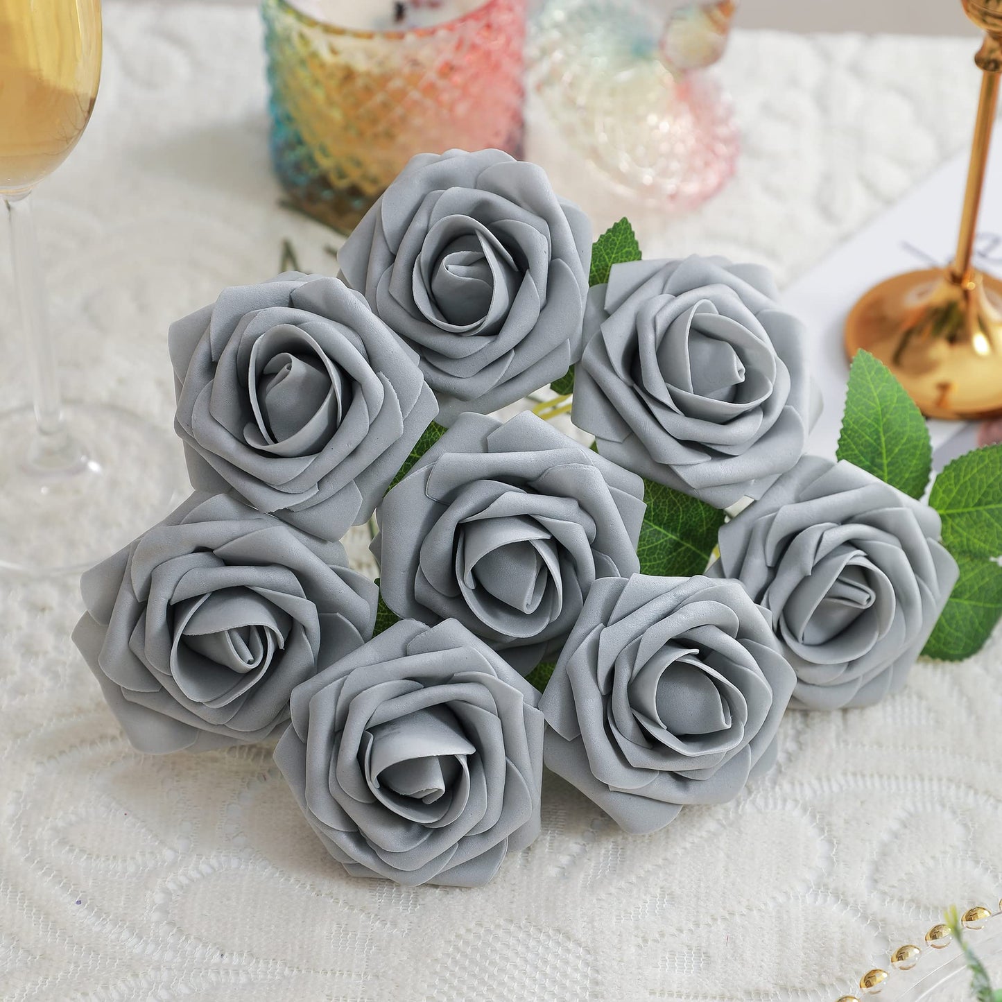 Artificial Flowers Combo, Fake Flowers for DIY Tables Centerpieces Baby Shower Bridal Shower Wedding Bouquet Arrangements Party Candle Holder Cake Decor Flower Home Decorations
