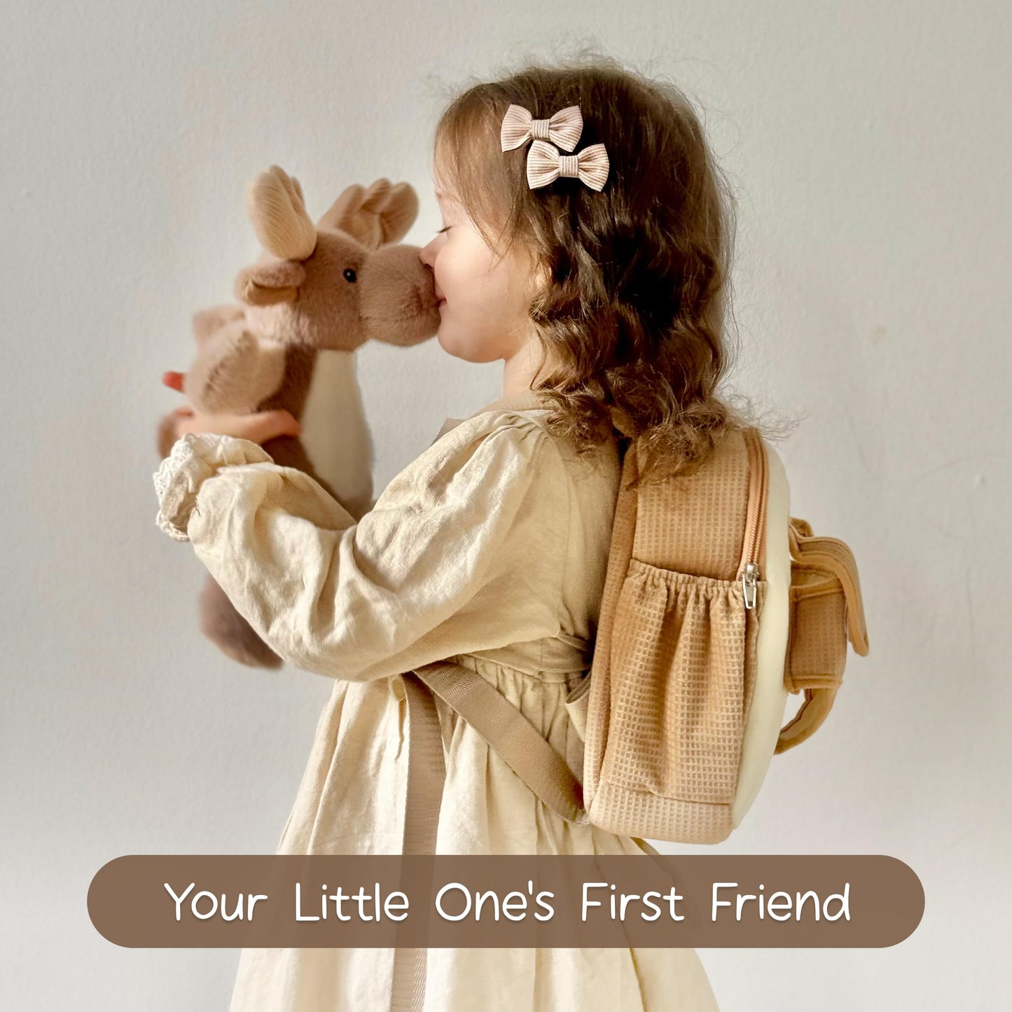 Moonkie Hug & Go™ Reindeer Toddler Backpack – Soft Plush Bag with Take-Along Toy for Kids Aged 2–4 | Ideal for Daycare | Travel & Birthday Gifts