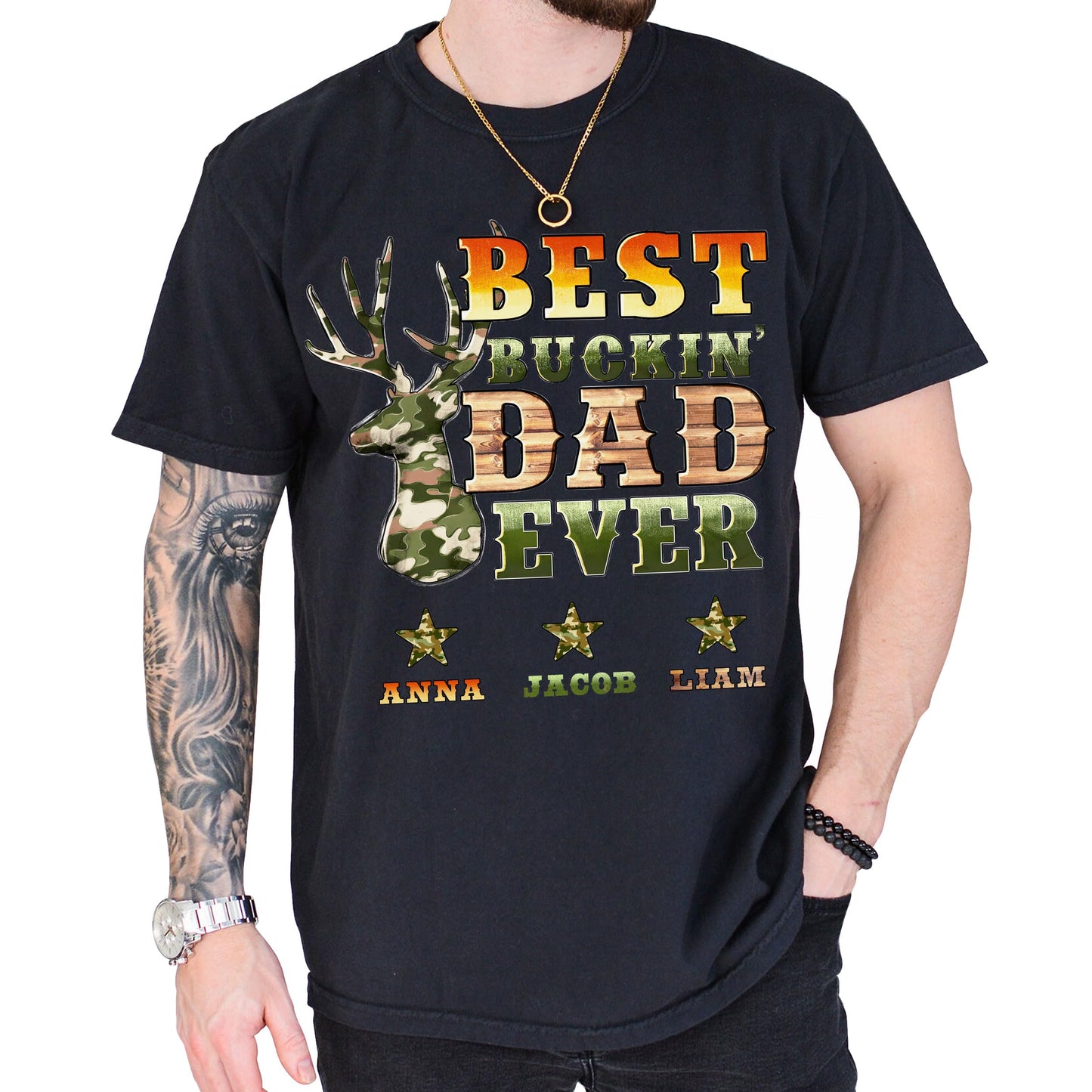 Personalized Fathers Day Shirts for Dad, Grandpa Shirt with Grandkids Names, Gifts for Dad Hunting Fishing