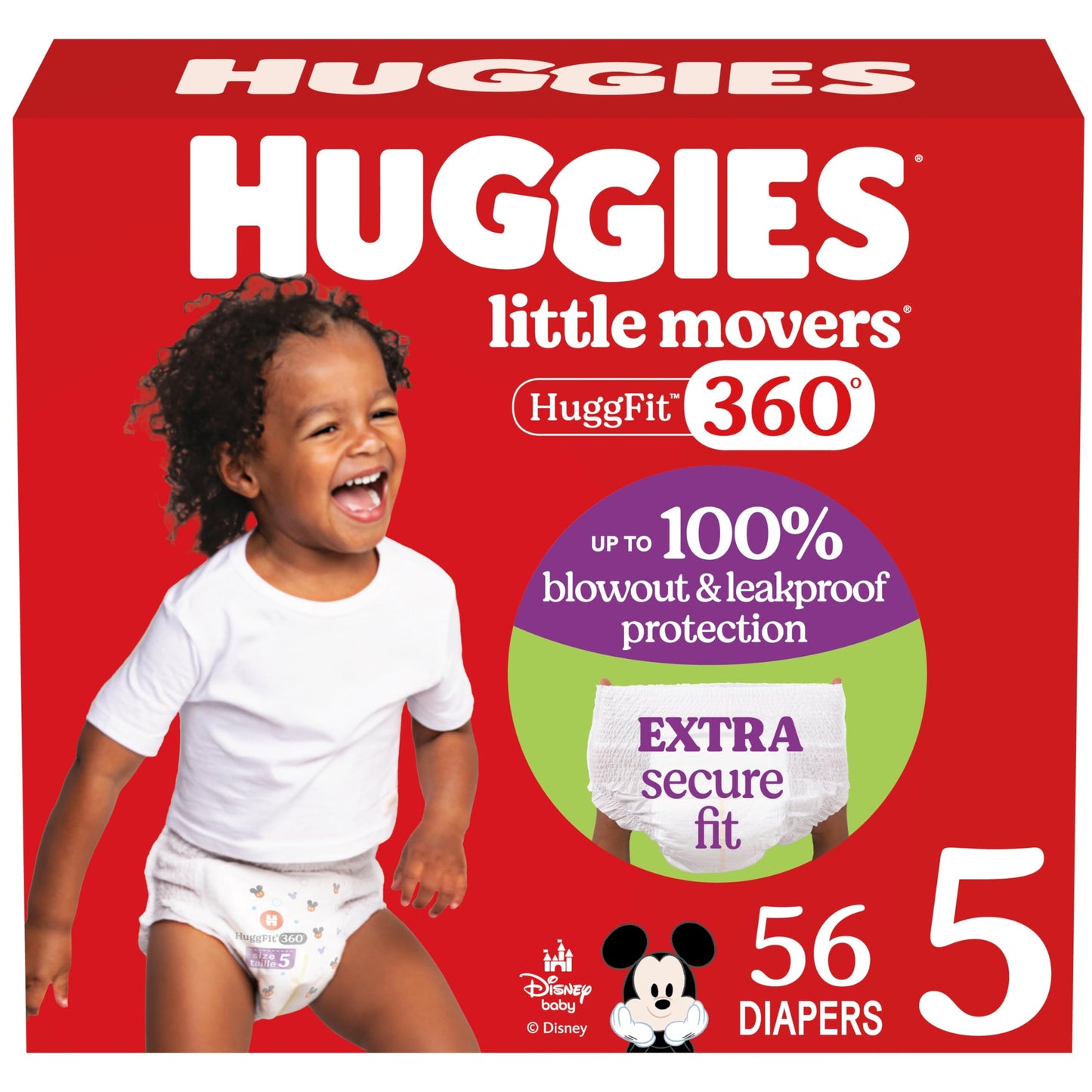Huggies Size 4 Baby Diapers, Little Movers HuggFit 360° Baby Diapers with 360° Waistband, Size 4 (22-37 lbs), 144 Count, Packaging May Vary