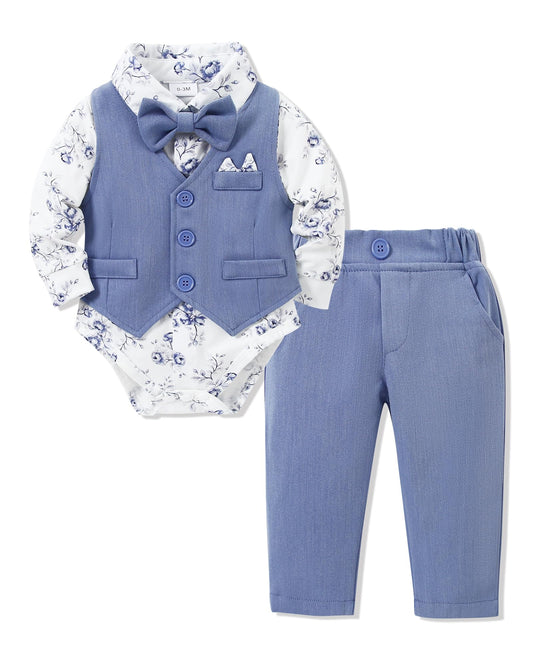 YALLET Baby Boy Clothes Suit 0-24 Months Infant Gentleman Outfits Formal Dress Shirt+Bowtie+Vest+Pants Set Baby Wedding Suits