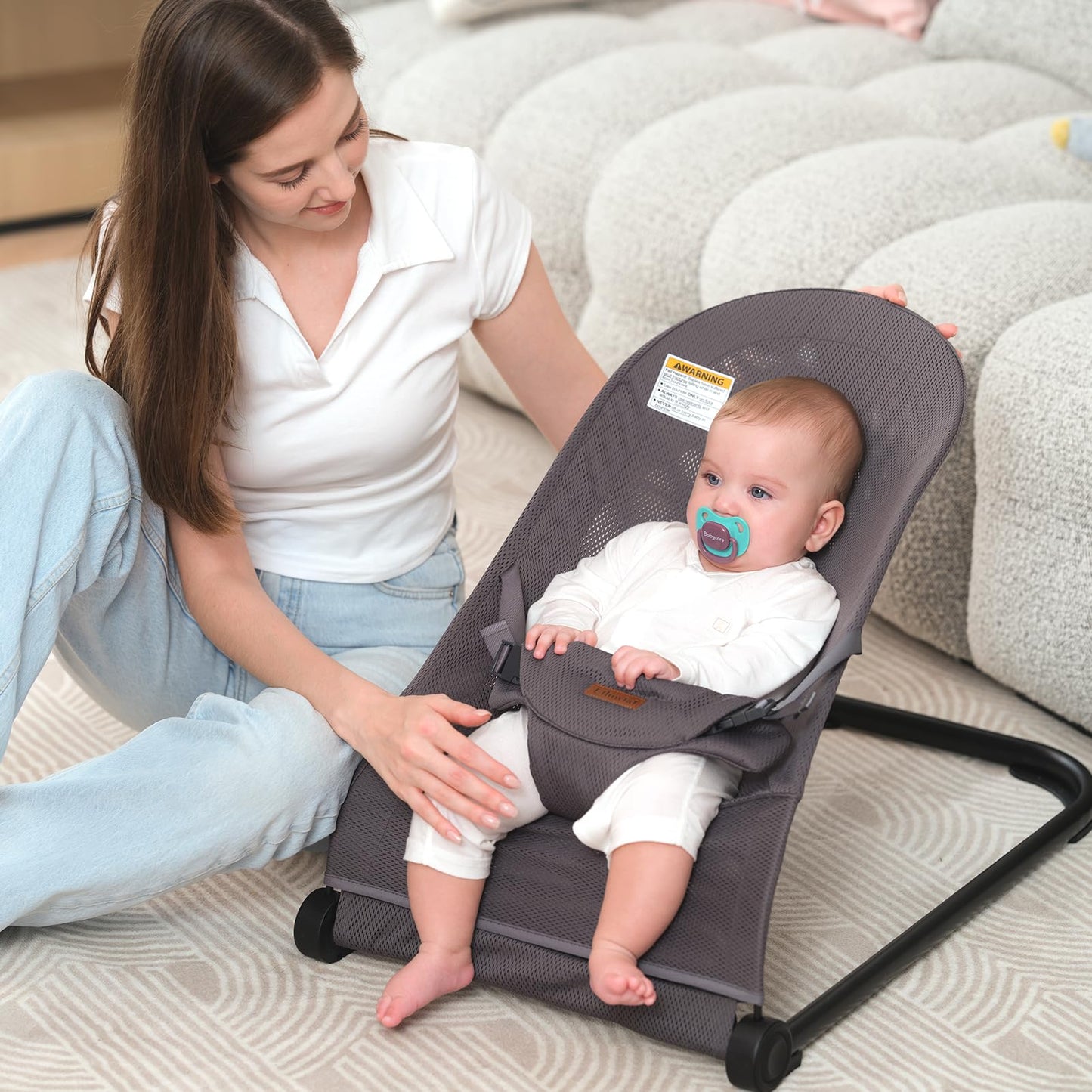 Baby Bouncer,Baby Bouncer Seat,Portable Infant Bouncer with 3-Point Safety Harness,Ergonomic Bouncy Seat, Newborns Bouncer for Babies 0-6 Months up to 20lbs,ASTM-Certified(Pink)