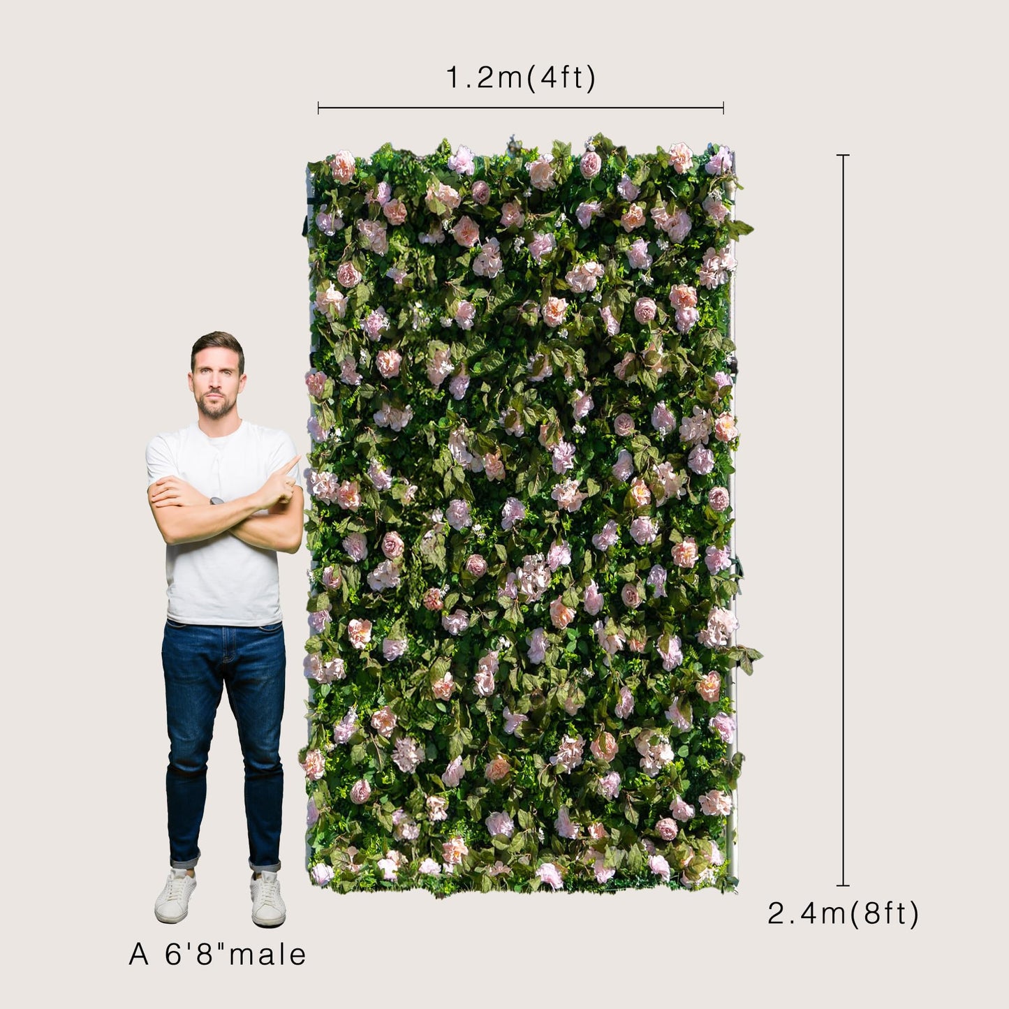 Artificial Luxury‌ Flower Wall Panels, Gorgeous 3D Silk Floral Backdrop for Wedding, Baby Show, Party and Home Decor, Quick Assembly/Storage, Eco ＆ Pet Friendly, 2 pcs, Each Panel 2*8 ft.
