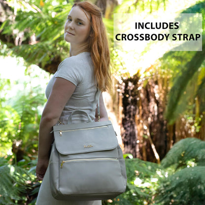 Premium Vegan Leather Diaper Bag Backpack – Large Designer Baby Bag, Stylish Diaper Backpack with Stroller & Crossbody Straps & Multiple Compartments (Powder Blue)