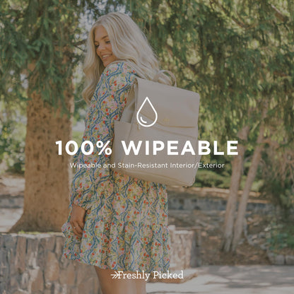 Freshly Picked Classic II Diaper Bag Backpack, Wipeable Vegan Leather With Changing Pad (Sage Green V2)