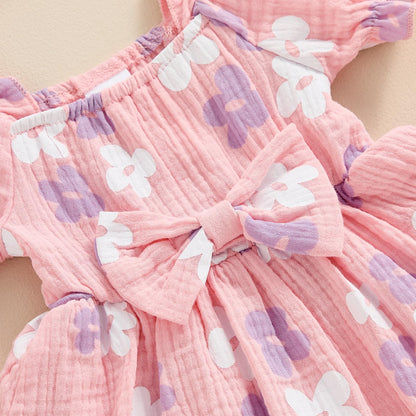 Baby Girls Daisy Romper Bowknot Bodysuit+Headband Short Sleeve Playsuits Floral Jumpsuit Infant Summer Clothes