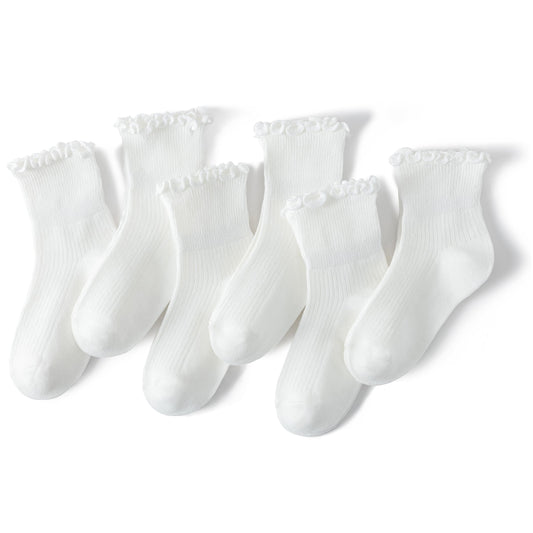 Baby Girls Ruffle Socks Toddler Girls Frilly Dress Crew Socks for 6-12 Months 1-3 Years 3-5 Years 6 Pack