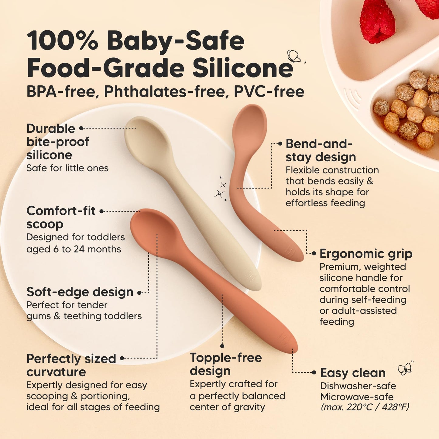 KeaBabies Silicone Baby Spoons, Self Feeding 6-12 months - 3-Pack Baby Weaning Eating Utensils, Toddler First Food Training Spoon, Infant, Kids Feeding Supplies Essential Set, Dishwasher-safe (Slate)