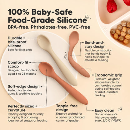 KeaBabies Silicone Baby Spoons, Self Feeding 6-12 months - 3-Pack Baby Weaning Eating Utensils, Toddler First Food Training Spoon, Infant, Kids Feeding Supplies Essential Set, Dishwasher-safe (Slate)
