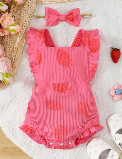 Fullfamous Baby Girl Ruffled Jumpsuit and Headband Set