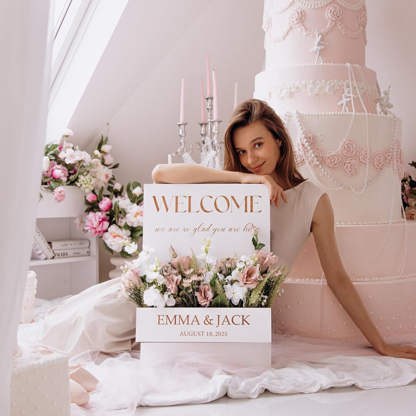 Personalized Event Welcome Sign | Personalized Wedding Welcome Sign with Flower Box – Custom Wooden Sign for Wedding, Baby or Bridal Shower, Rustic Floral Welcome Decor | Wooden Wedding Welcome Sign