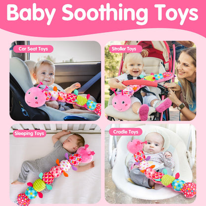 Baby Sensory Toy 0-6 Month Music Animal Stuffed Plush Caterpillar Toy for Infant 0-3-6 Month Tummy Time with Baby Mirror Crinkle Rattle for 6-12 Month Carseat Toy for Newborn Boys Girls Shower Gifts