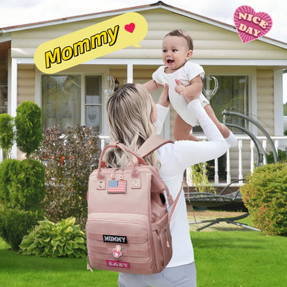 Diaper Bag Backpack for Dad and Mom with USB Charging Port Stroller Straps and Insulated Pocket,army military Travel Nappy Backpack for Daddy/Mommy (Black)