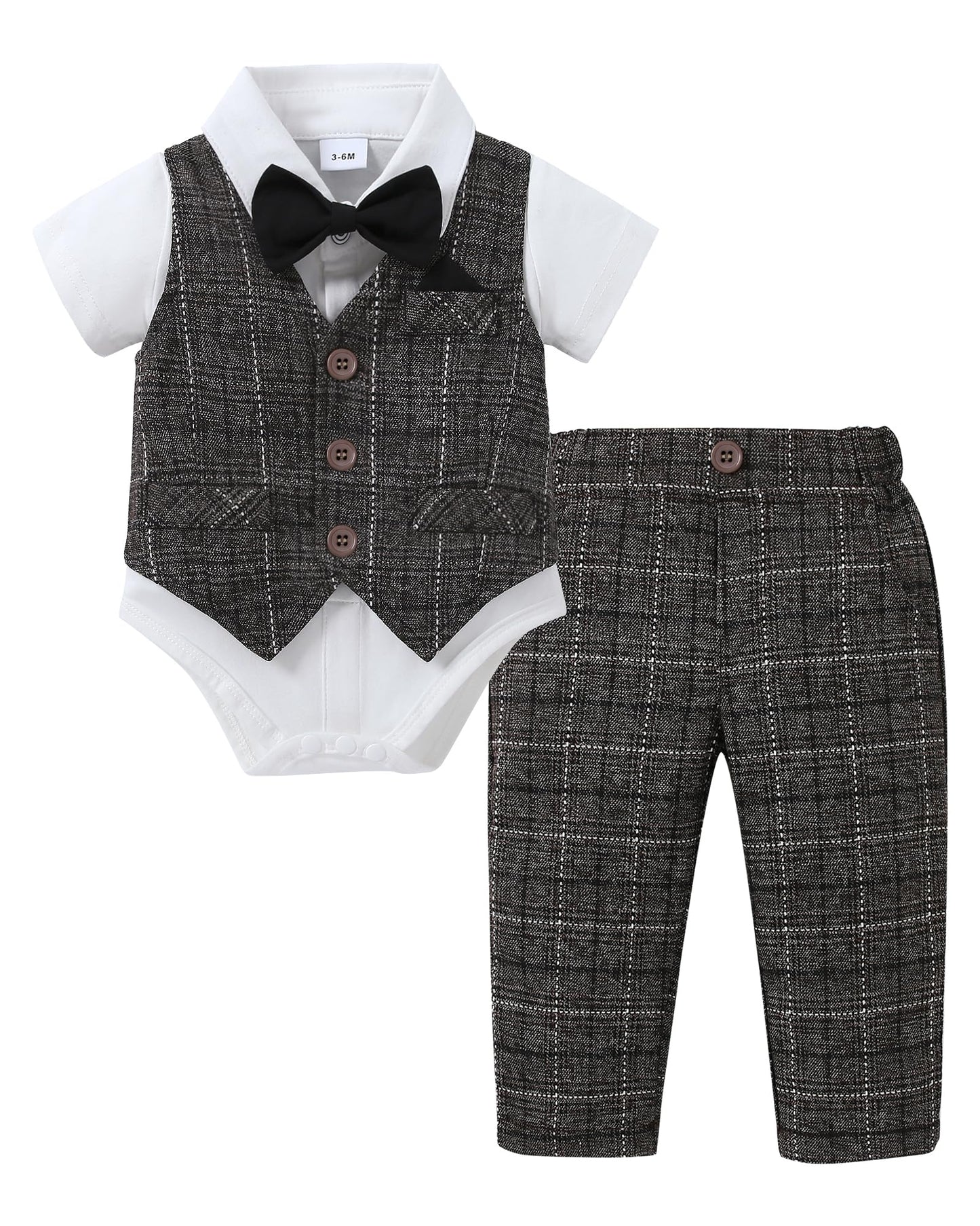 DISAUR Baby Boy Clothes Toddler Boy Outfits 4PCS Gentleman Dress Romper/Vest/Pants/Bow Tie Cotton Suit Sets