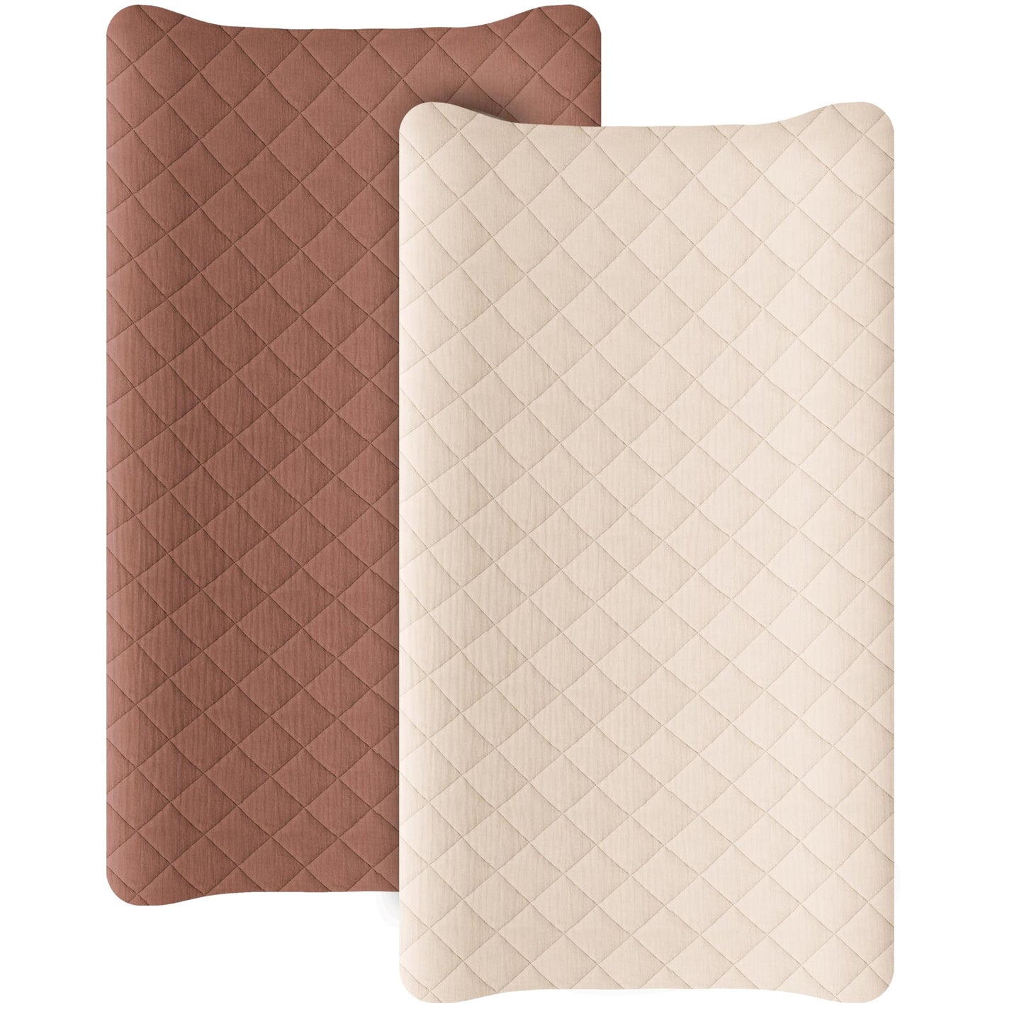 Konssy Waterproof Muslin Changing Pad Cover 2 Pack, Quilted Cotton Fitted Diaper Chang Table Cover, Soft Changing Pad Sheets for Girls Boys (Blossom,Pink)