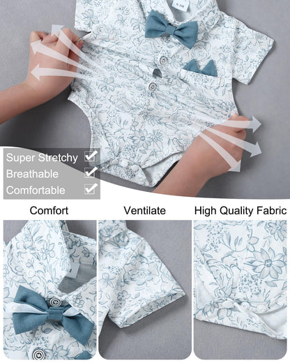 YALLET Baby Boy Clothes Suit Newborn Infant Gentleman Outfits, Formal Dress Shirt+Bowtie+Suspender Shorts Wedding Party Set