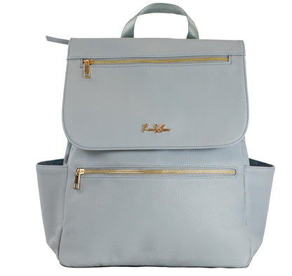 Premium Vegan Leather Diaper Bag Backpack – Large Designer Baby Bag, Stylish Diaper Backpack with Stroller & Crossbody Straps & Multiple Compartments (Powder Blue)