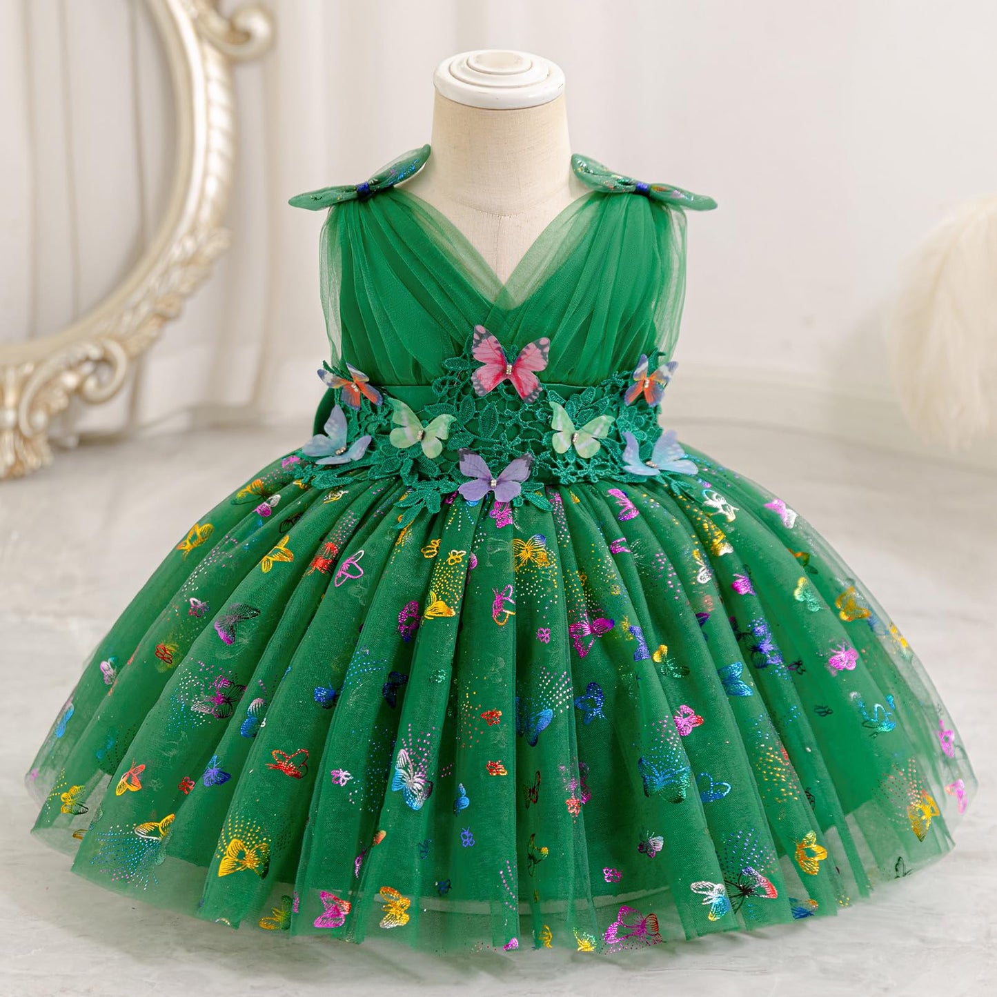 IDOPIP Toddler Baby Girls Shiny Butterfly Tutu Dress Princess Birthday Party Pageant Flower Girl Wedding V-Backless Dresses