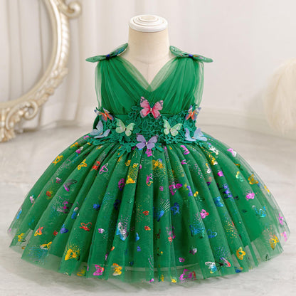 IDOPIP Toddler Baby Girls Shiny Butterfly Tutu Dress Princess Birthday Party Pageant Flower Girl Wedding V-Backless Dresses