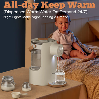 Instant Water Warmer, 2L Baby Formula Dispenser, 5 Temperature Control & 7x24H Keep Warm, Baby Bottle Warmer with Night Light, Hot Water Dispenser for All Bottles, Detachable Glass Tank