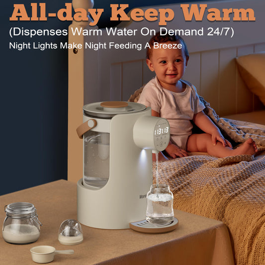Instant Water Warmer, 2L Baby Formula Dispenser, 5 Temperature Control & 7x24H Keep Warm, Baby Bottle Warmer with Night Light, Hot Water Dispenser for All Bottles, Detachable Glass Tank