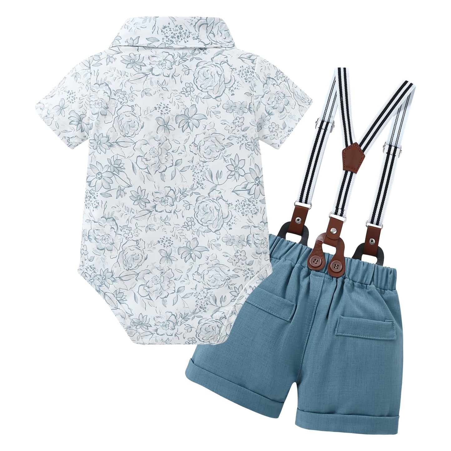 YALLET Baby Boy Clothes Suit Newborn Infant Gentleman Outfits, Formal Dress Shirt+Bowtie+Suspender Shorts Wedding Party Set