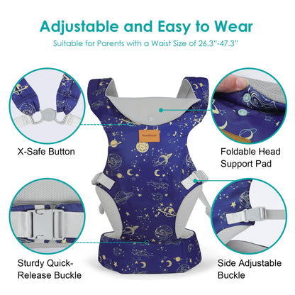 Baby Carrier Newborn to Toddler, Ergonomic Adjustable Toddler Carriers for 7-65 Lbs, Cozy Lightweight Infant Carrier with Neck Support, Baby Holder Carrier with Lumbar Support for Mom Dad