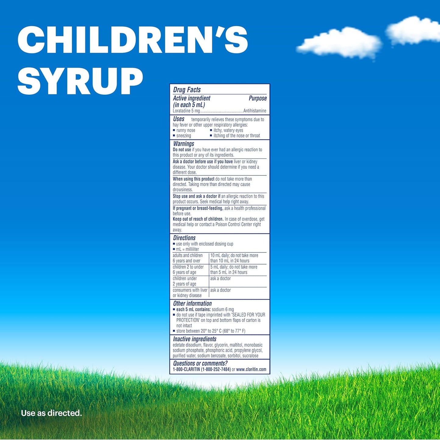 Claritin Children's Allergy Medicine, 24-Hour Non-Drowsy Loratadine 5mg, Antihistamine Liquid for Kids Aged 2 Years and Older, Grape Flavored, 8 fl oz.