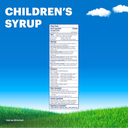 Claritin Children's Allergy Medicine, 24-Hour Non-Drowsy Loratadine 5mg, Antihistamine Liquid for Kids Aged 2 Years and Older, Grape Flavored, 8 fl oz.