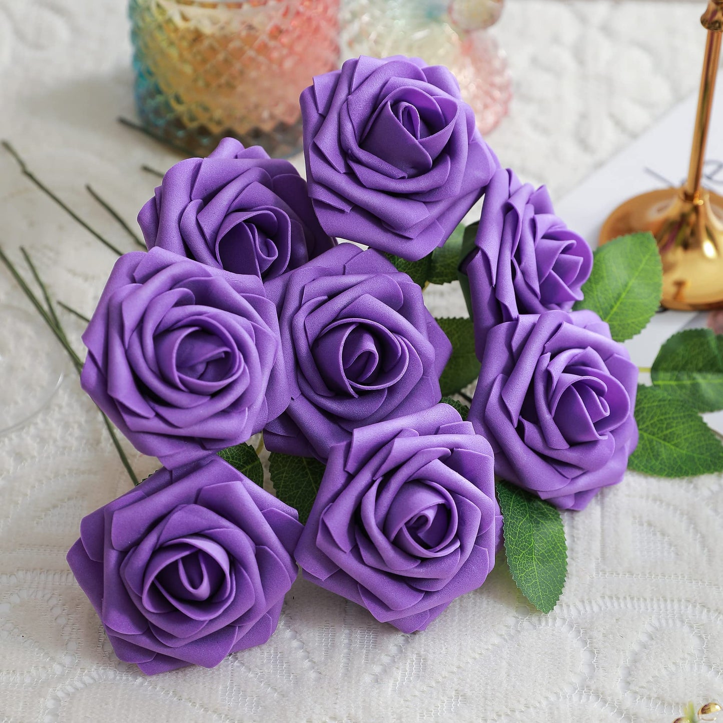 Artificial Flowers Combo, Fake Flowers for DIY Tables Centerpieces Baby Shower Bridal Shower Wedding Bouquet Arrangements Party Candle Holder Cake Decor Flower Home Decorations