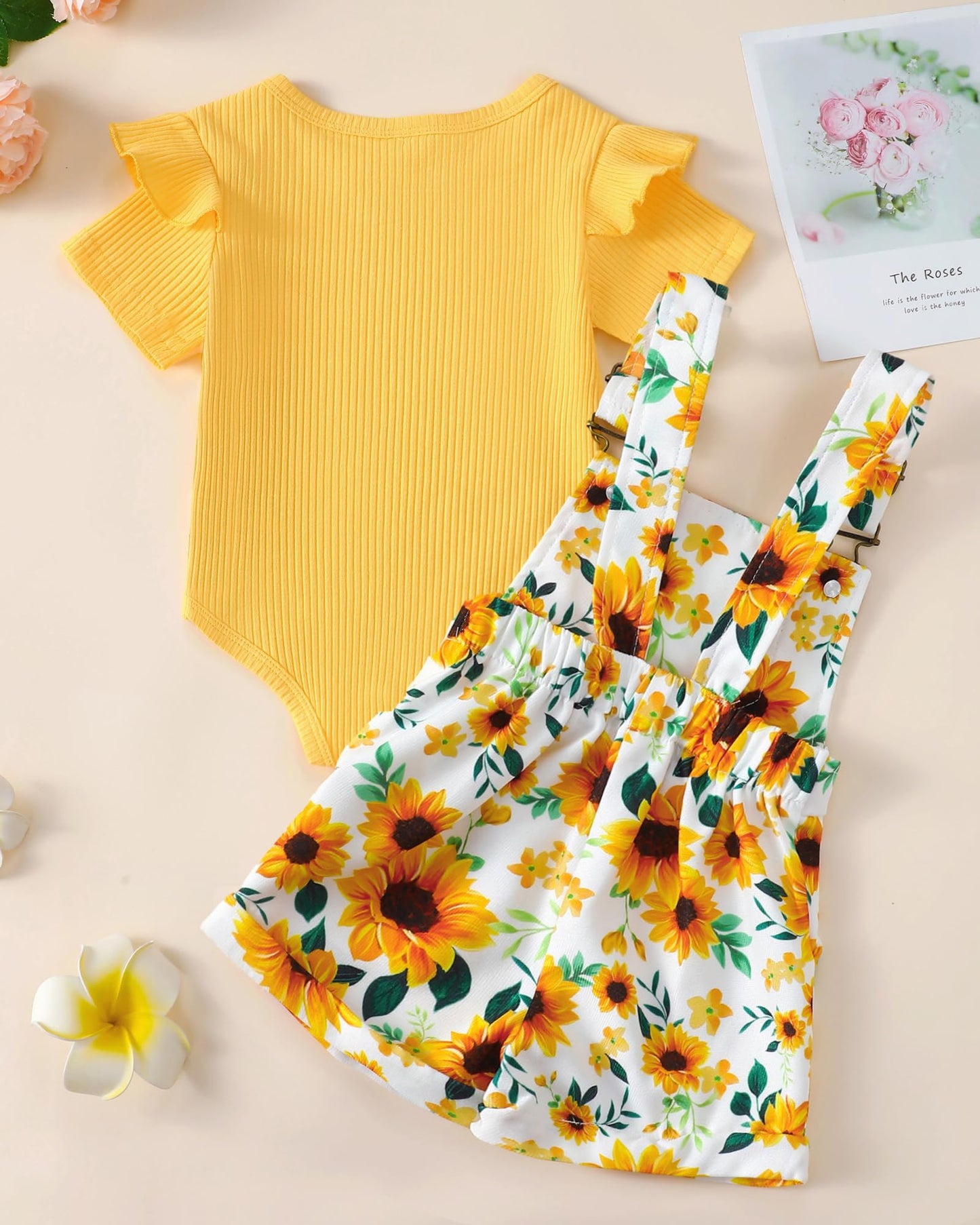 SUNNY PIGGY Toddler Baby Girl Overalls Clothes Toddler Adjustable Suspender Jumpsuit Short Sleeve Outfit Little Girl's Set