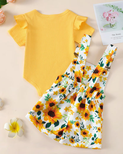 SUNNY PIGGY Toddler Baby Girl Overalls Clothes Toddler Adjustable Suspender Jumpsuit Short Sleeve Outfit Little Girl's Set