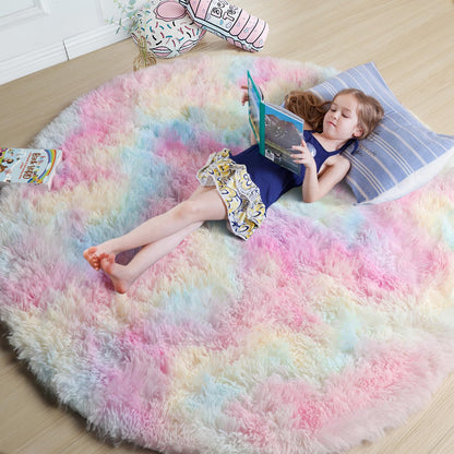 Pink Round Area Rugs 6Ft for Bedroom Living Room, Big Fluffy Shag Circle Rug for Kids Playroom, Cute Preppy Room Decor for Teen Girls, Cozy Fuzzy Furry Plush Carpets for Baby Nursery, Dorm, Classroom